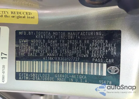 2014 Toyota Avalon Xle from USA, damaged, VIN 4T1BK1EB3EU127727
